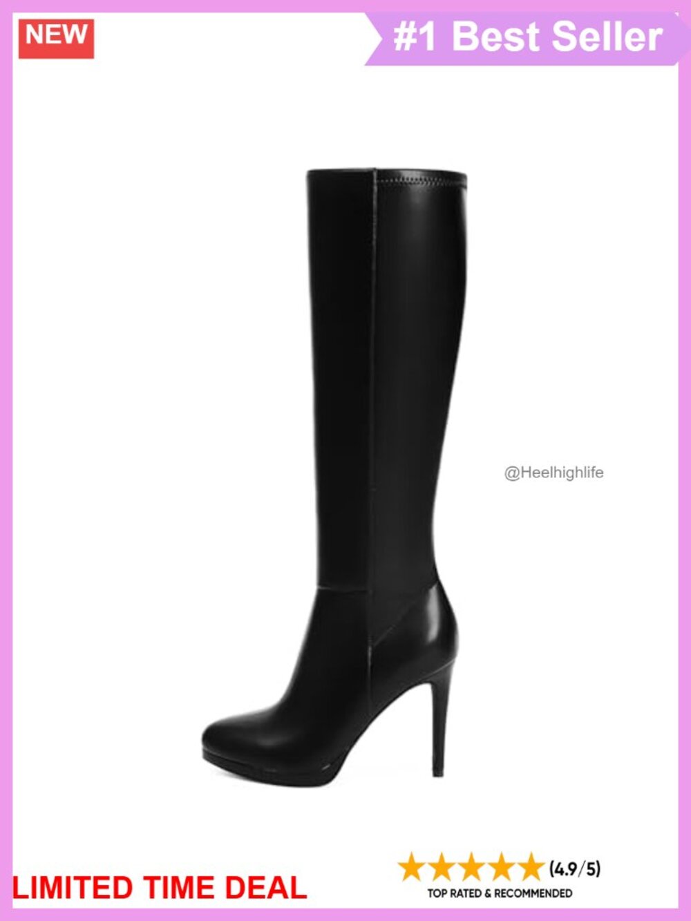 Platform Knee High Boots Round Toe Stiletto Heel PU Leather